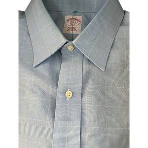 Men's Brooks Brothers Light Blue Plaid Dress Shirt Button Down Shirt 17-2/3